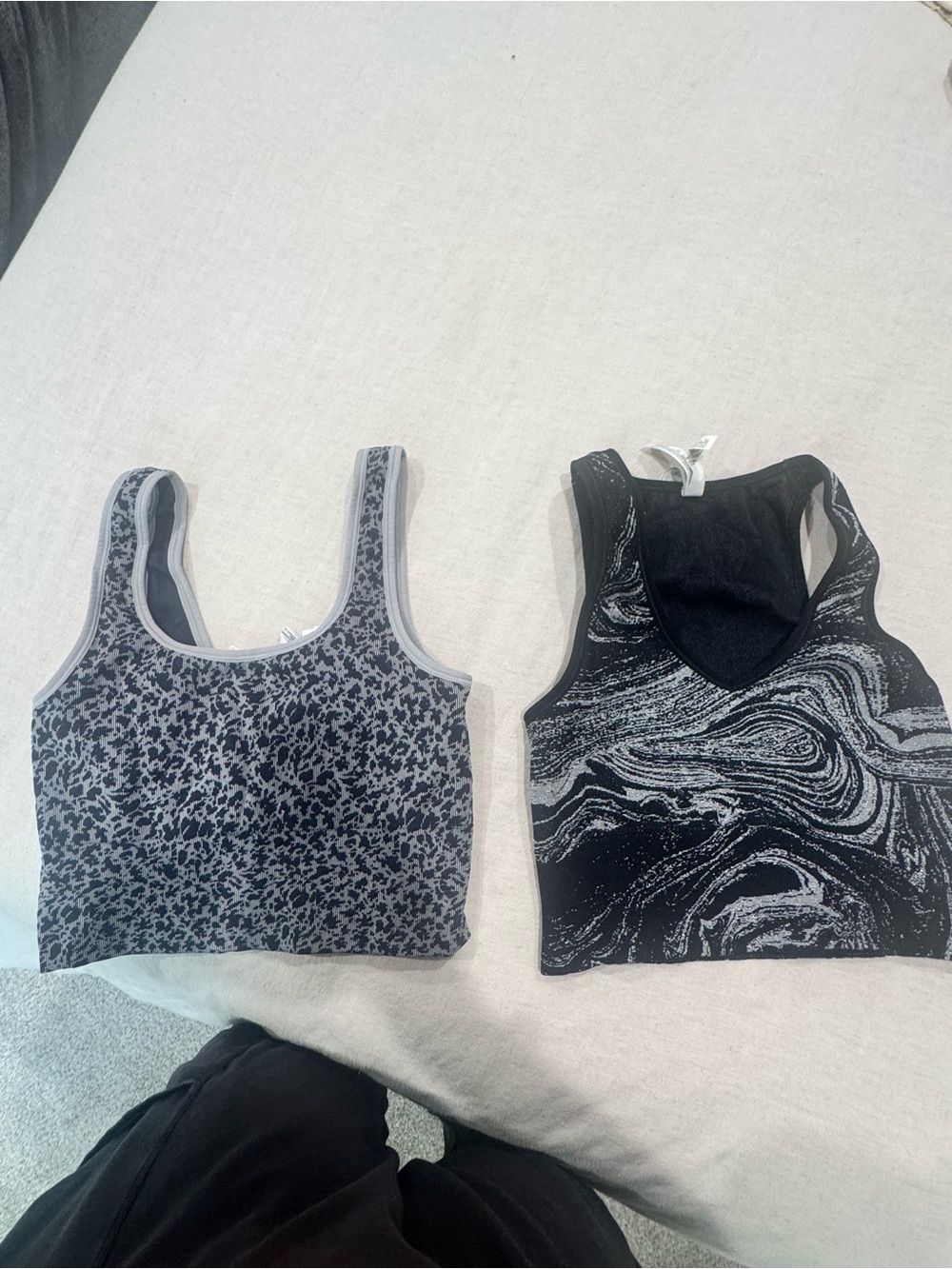 Athleta Gray Patterned & Black Marble Sports Bra Duo